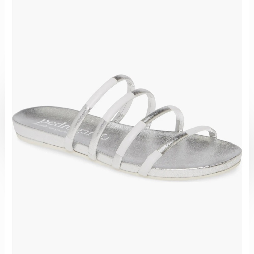 Pedro Garcia “Guiller” Silver & White Tubular Strappy Slide SZ 39.5 Orig $450